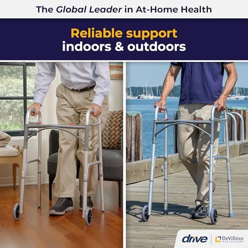 Drive Medical 10210-1 2-Button Folding Walker with Wheels
