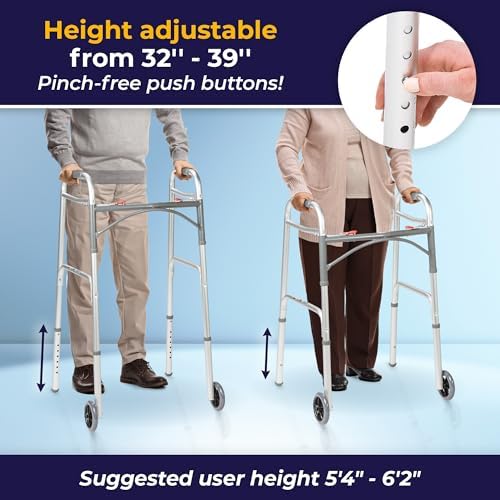Drive Medical 10210-1 2-Button Folding Walker with Wheels