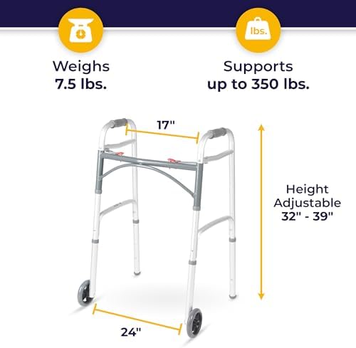 Drive Medical 10210-1 2-Button Folding Walker with Wheels