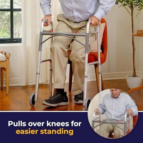 Drive Medical 10210-1 2-Button Folding Walker with Wheels