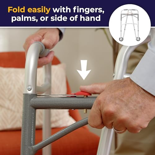 Drive Medical 10210-1 2-Button Folding Walker with Wheels