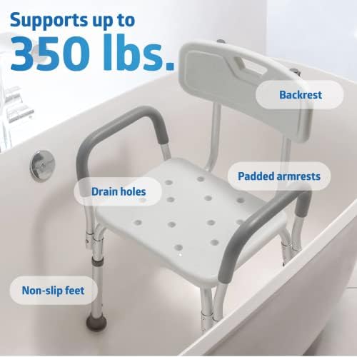 Medline Shower Chair with Backrest and Padded Armrests