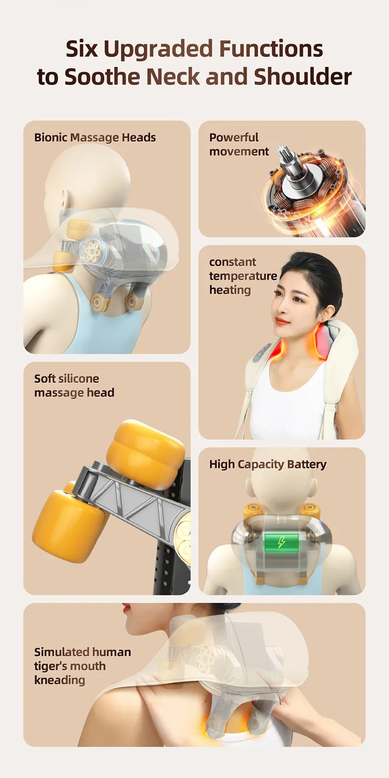 20W Brushless Motor Neck And Shoulder Massager Wireless Shoulder And Back Kneading Massage Shawl Neck masajeador
