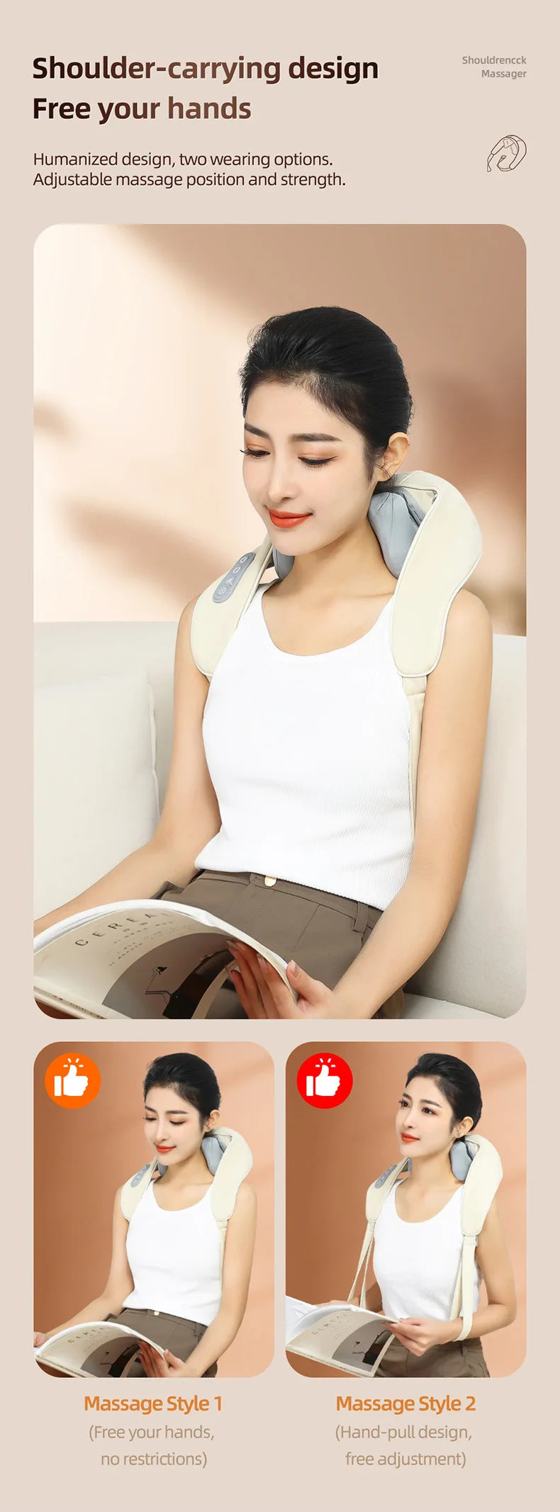 20W Brushless Motor Neck And Shoulder Massager Wireless Shoulder And Back Kneading Massage Shawl Neck masajeador