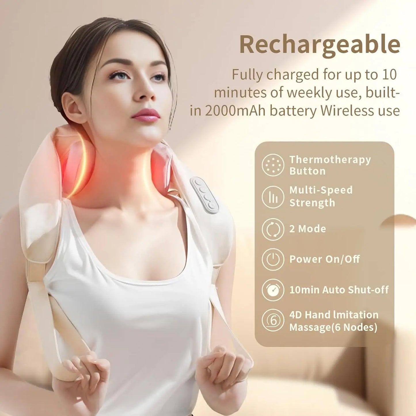 20W Brushless Motor Neck And Shoulder Massager Wireless Shoulder And Back Kneading Massage Shawl Neck masajeador