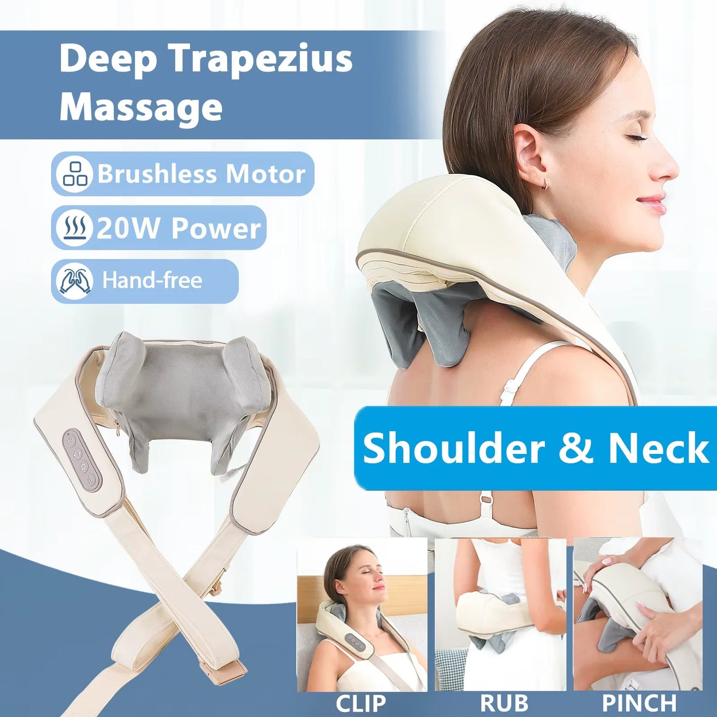 20W Brushless Motor Neck And Shoulder Massager Wireless Shoulder And Back Kneading Massage Shawl Neck masajeador