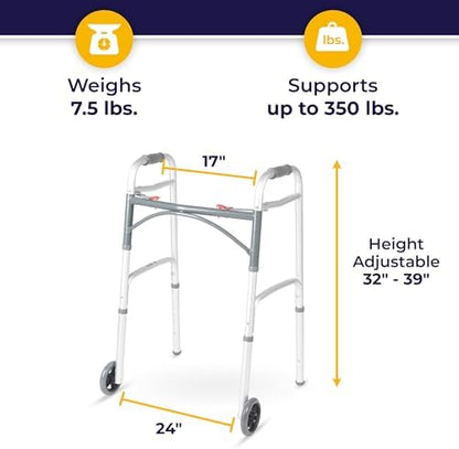 Drive Medical 10210-1 2-Button Folding Walker with Wheels