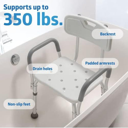 Medline Shower Chair with Backrest and Padded Armrests